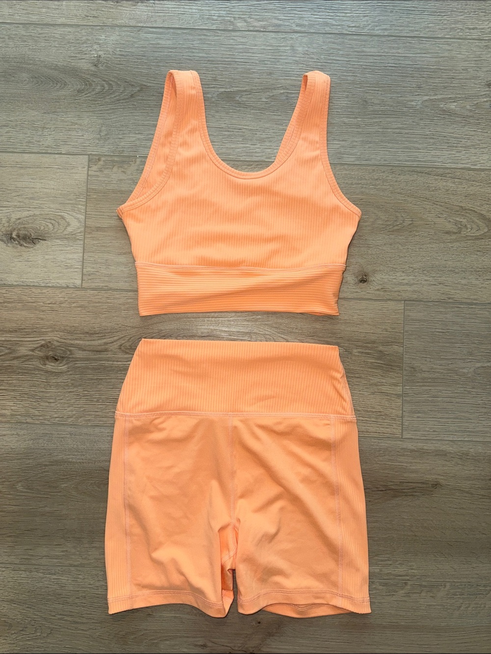 Seamless Ribbed Tank & High-Waist Shorts Set - Peach